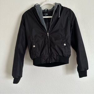 Fashion Nova XS Black Bomber with Hoodie